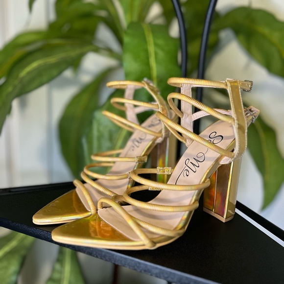Gold Iridescent Strappy Heels - Picture 5 of 8